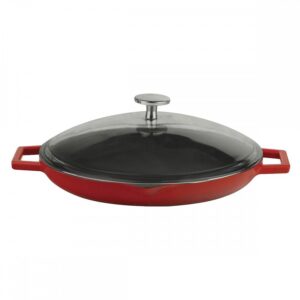 Rdeča litoželezna žar ponev s steklenim pokrovom LAVA, 30 cm