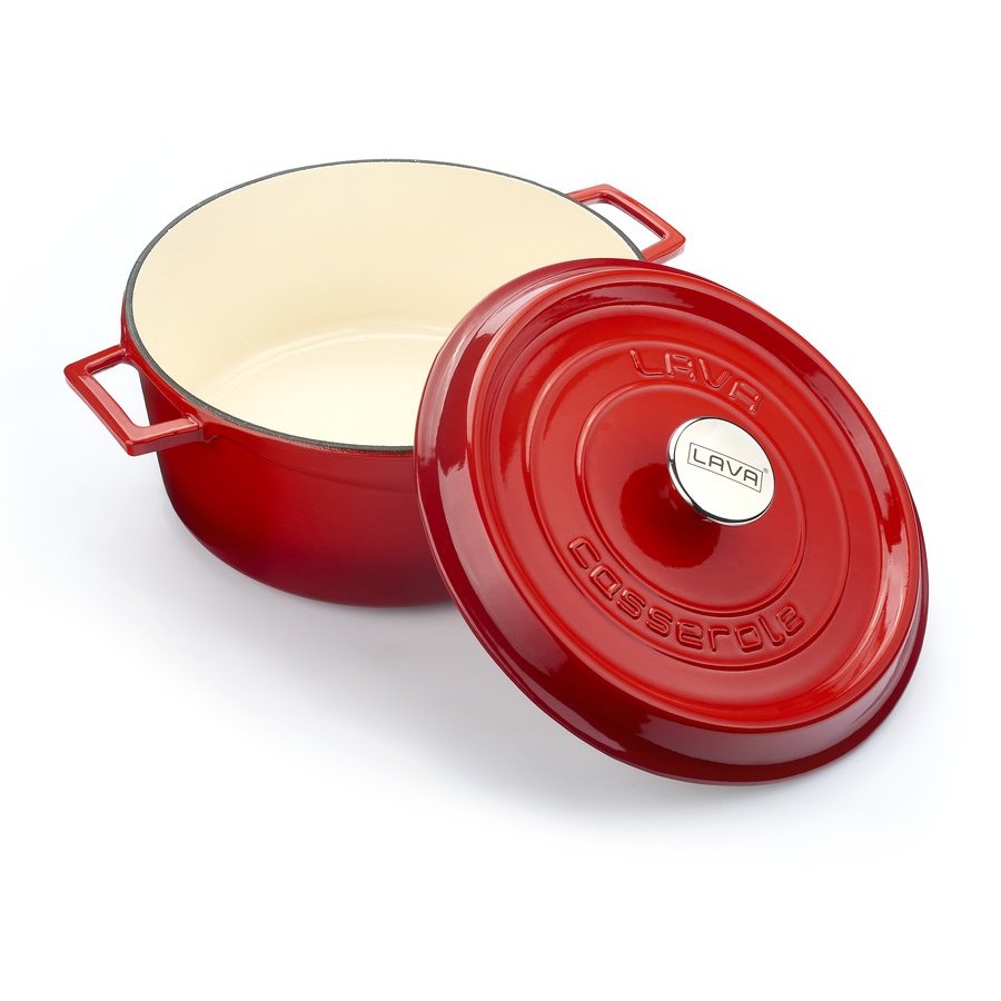 Rdeč litoželezni lonec s pokrovom LAVA, 24 cm