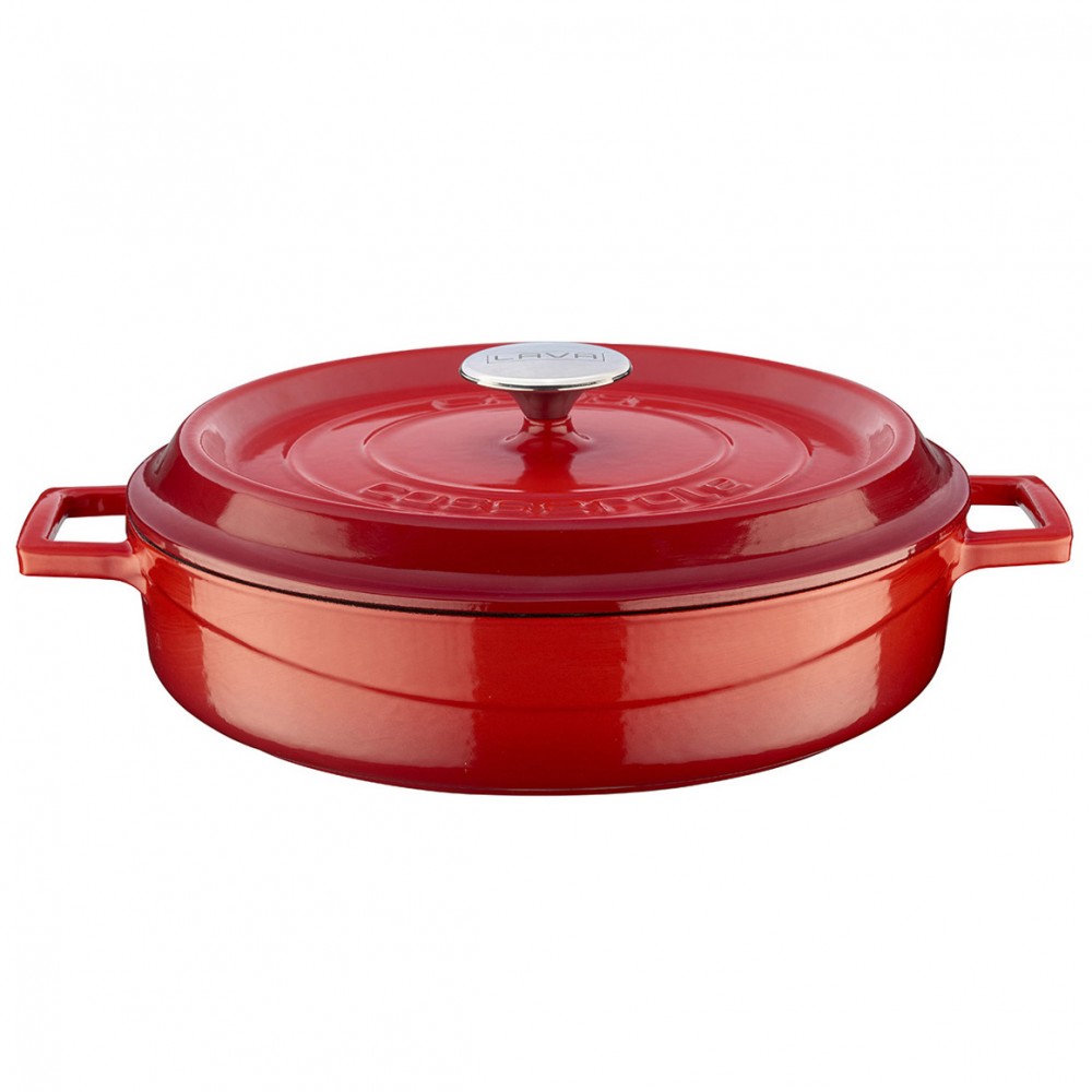 Rdeč večnamenski nizki lonec LAVA, 32 cm