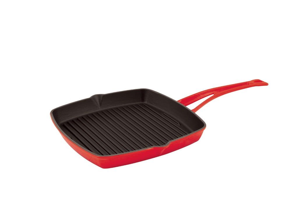 Lava kvadratna rebrasta grill ponev 26×26 cm — rdeča emajlirana, 1,51 l, odtočni kanali - slika 2