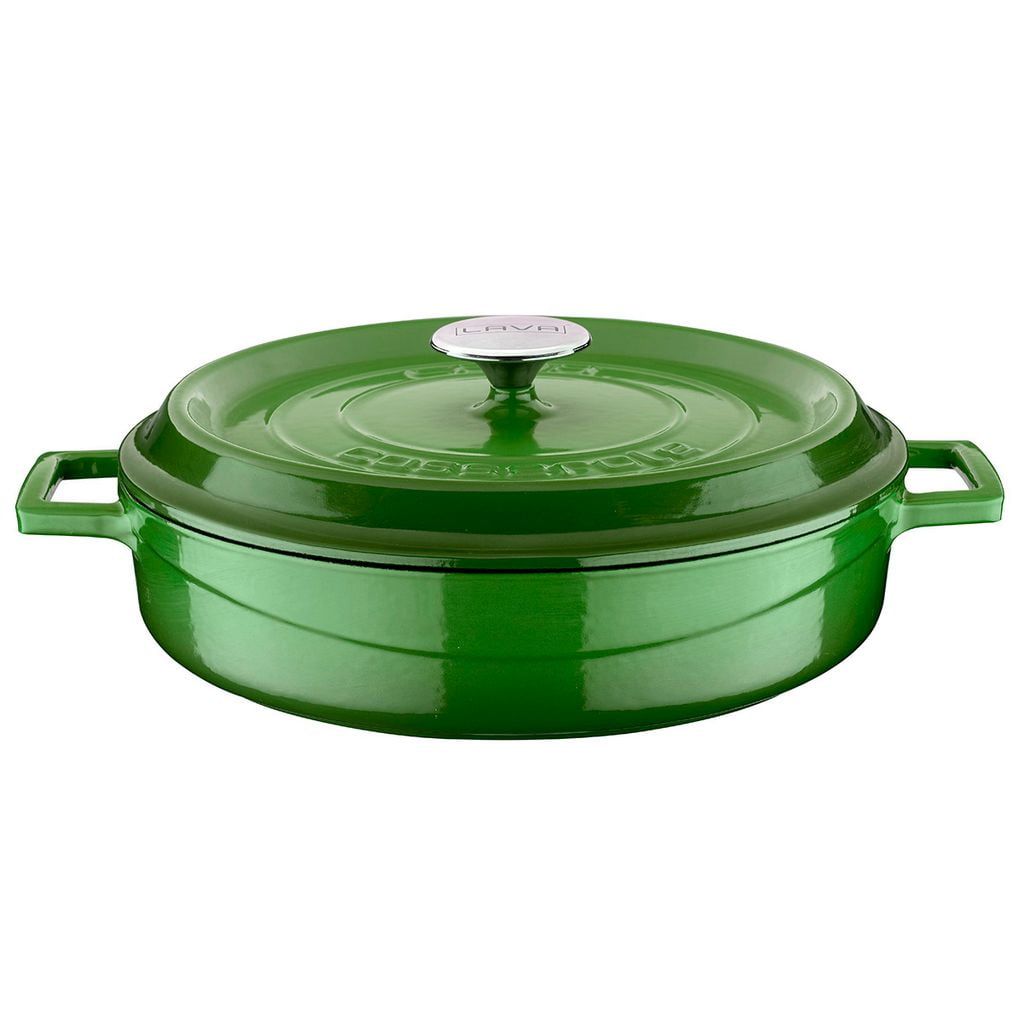 Zelen večnamenski nizki litoželezni lonec s pokrovom LAVA, 28 cm