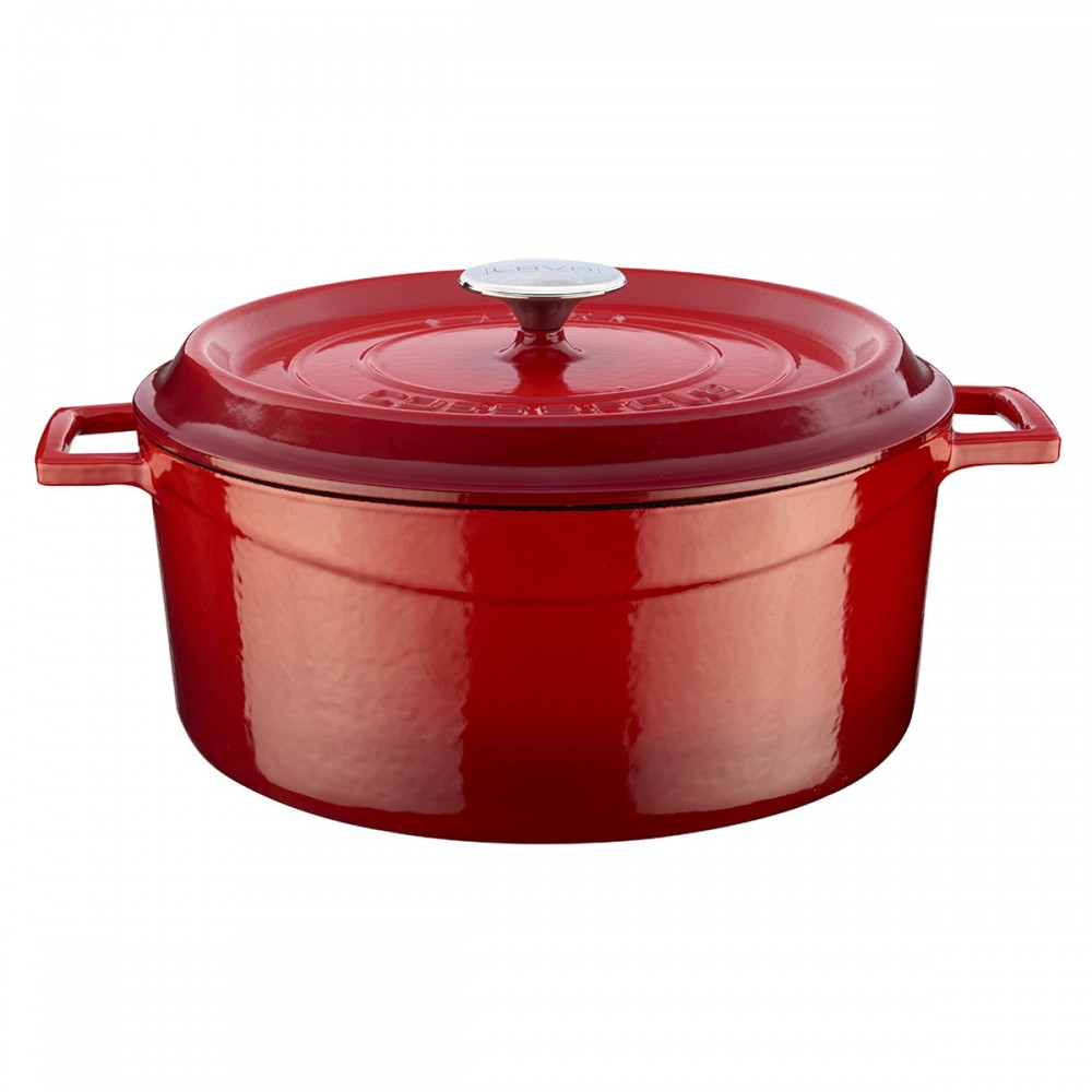 Rdeč litoželezni lonec s pokrovom LAVA, 28 cm