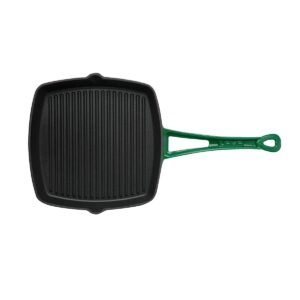Lava kvadratna rebrasta grill ponev 26×26 cm — siva emajlirana, 1,5 l, odtočni kanali