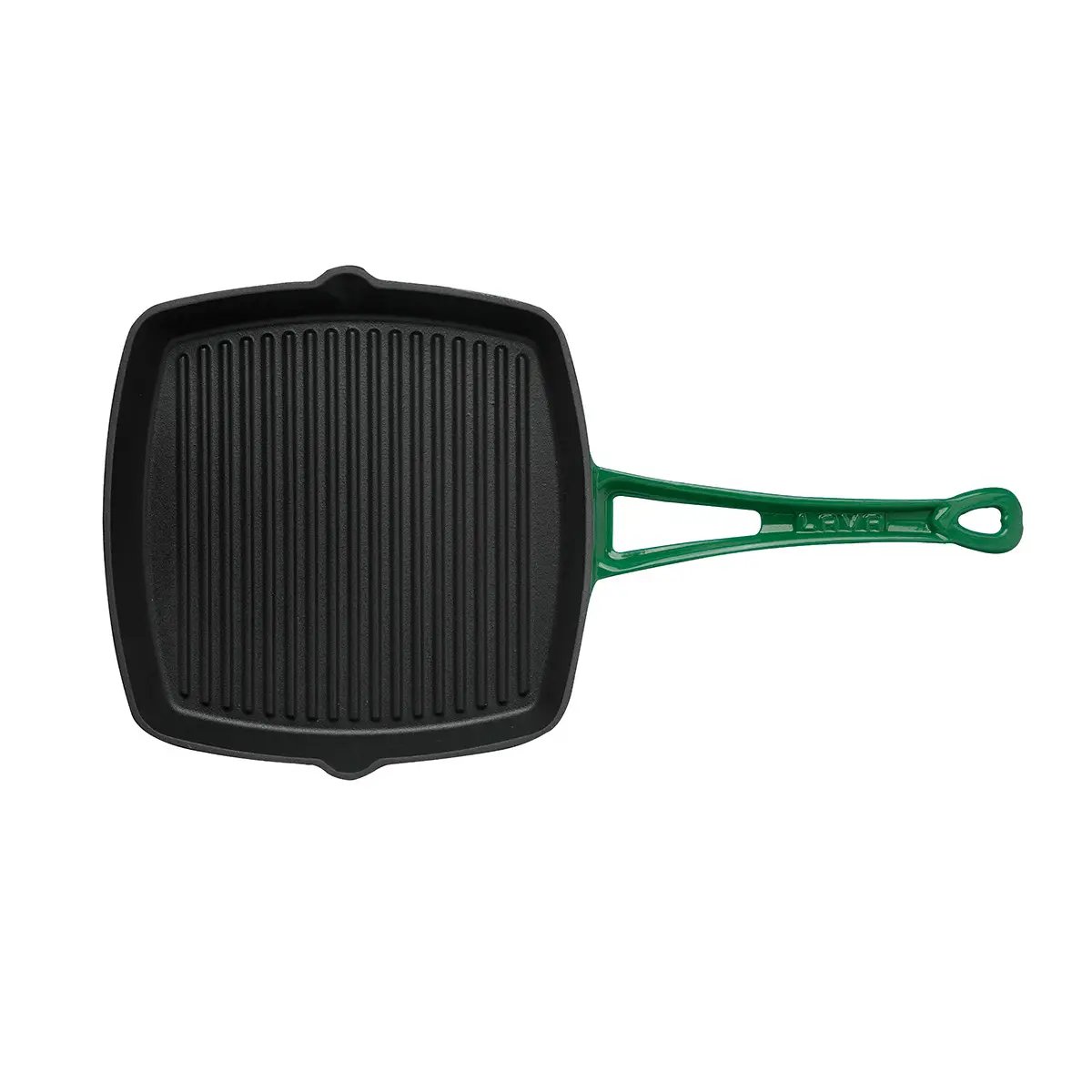 Lava kvadratna rebrasta grill ponev 26×26 cm — siva emajlirana, 1,5 l, odtočni kanali