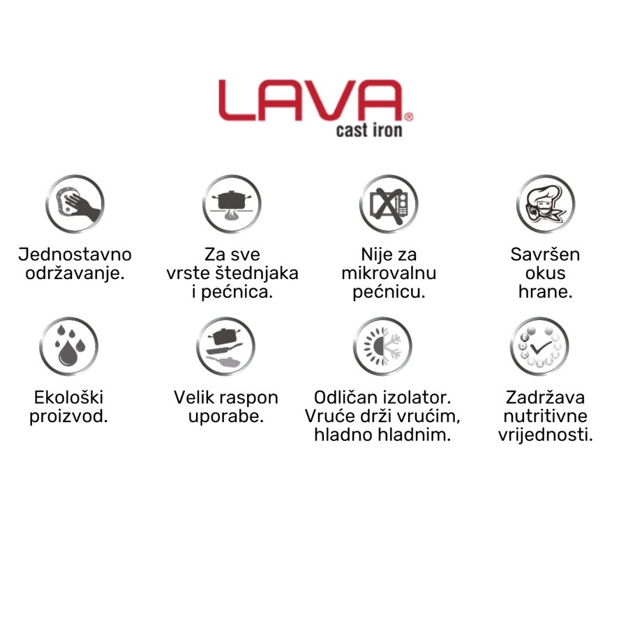 Lava set za serviranje iz litega železa s podlogo iz brezovega lesa — premer 14 cm